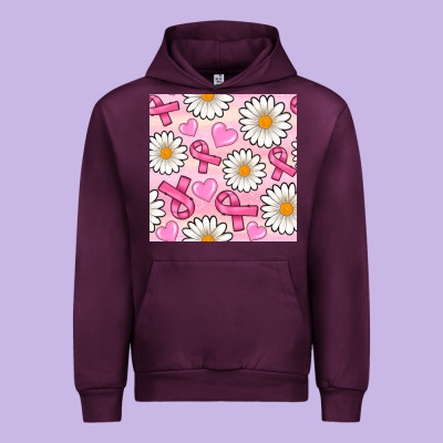 Breast Cancer Awareness With Daisy And Heart Seamless Pattern Urban Hoodie Designed By Bundleandbundleshop
