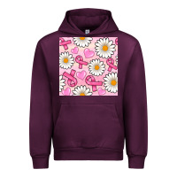 Mauve Wine breast cancer awareness with daisy and heart seamless pattern Urban Hoodie - BundleAndBundleShop