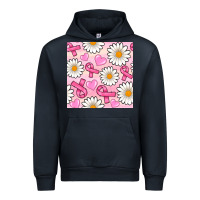 Navy breast cancer awareness with daisy and heart seamless pattern Urban Hoodie - BundleAndBundleShop