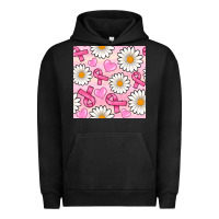 Pigment Black breast cancer awareness with daisy and heart seamless pattern Urban Hoodie - BundleAndBundleShop