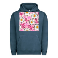 Pigment Midnight Navy breast cancer awareness with daisy and heart seamless pattern Urban Hoodie - BundleAndBundleShop