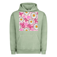 Pigment Oil Green breast cancer awareness with daisy and heart seamless pattern Urban Hoodie - BundleAndBundleShop