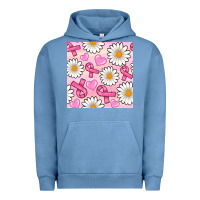 Pigment Pebble Blue breast cancer awareness with daisy and heart seamless pattern Urban Hoodie - BundleAndBundleShop