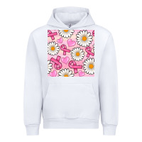 White breast cancer awareness with daisy and heart seamless pattern Urban Hoodie - BundleAndBundleShop