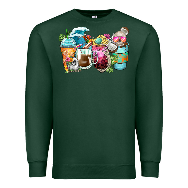 Skeleton Summer Coffee Cups Premium Sweatshirt by Zillion Design Studio | Teevron