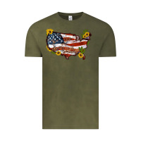 Vintage Olive usa map with sunflower and cactus Vintage Tee - Artiststas