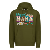 Army Green daisy blessed mama Premium Hoodie - AdoDesignShop