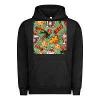 Pigment Black christmas hot chocolate and cookies seamless pattern Urban Hoodie - BundleAndBundleShop