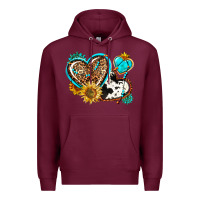 Burgundy western leopard pride  hearts Premium Hoodie - AdoDesignShop