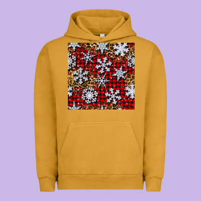 Christmas Snow Crystals With Plaid Seamless Pattern Urban Hoodie Designed By Bundleandbundleshop