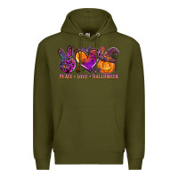 Army Green peace love halloween Premium Hoodie - AdoDesignShop