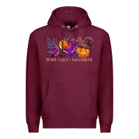 Burgundy peace love halloween Premium Hoodie - AdoDesignShop
