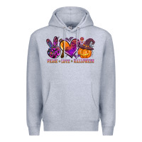 Heather Grey peace love halloween Premium Hoodie - AdoDesignShop