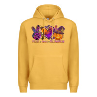 Mustard peace love halloween Premium Hoodie - AdoDesignShop