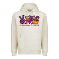 Oatmeal Heather peace love halloween Premium Hoodie - AdoDesignShop