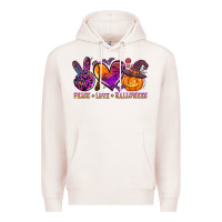 Pale Pink peace love halloween Premium Hoodie - AdoDesignShop