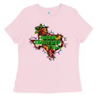 Bubblegum Pink merry Christmas y'all Texas map Ladies Tee - BarkalooDesign