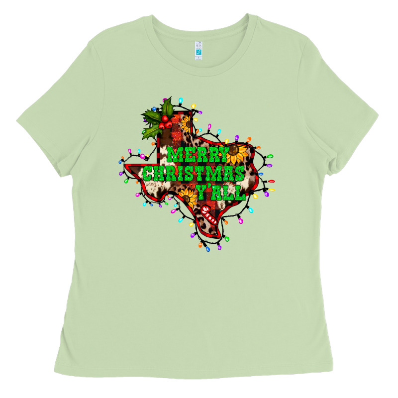 Merry Christmas Y'all Texas Map Ladies Tee by BarkalooDesign | Teevron
