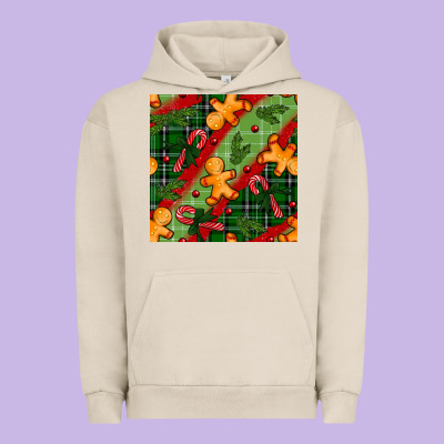 Christmas Gingerbread Man And Candy Cane Seamless Pattern Urban Hoodie Designed By Bundleandbundleshop