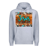 Heather Grey jesus loves you Premium Hoodie - JahusDesignShop