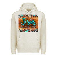 Oatmeal Heather jesus loves you Premium Hoodie - JahusDesignShop