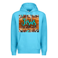 Ocean Blue jesus loves you Premium Hoodie - JahusDesignShop