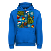 Cobalt christmas trees and bells seamless pattern Urban Hoodie - BundleAndBundleShop