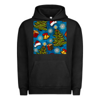 Pigment Black christmas trees and bells seamless pattern Urban Hoodie - BundleAndBundleShop