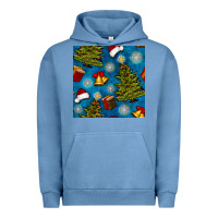 Pigment Pebble Blue christmas trees and bells seamless pattern Urban Hoodie - BundleAndBundleShop