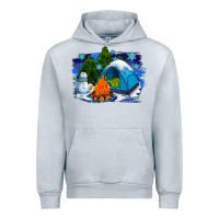 Heather Grey winter camping with camp fire Urban Hoodie - AdoDesignShop