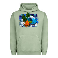 Pigment Oil Green winter camping with camp fire Urban Hoodie - AdoDesignShop