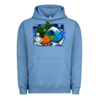 Pigment Pebble Blue winter camping with camp fire Urban Hoodie - AdoDesignShop