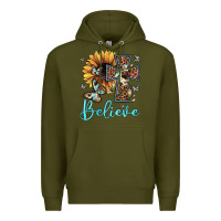 Army Green believe leopard cross sunflower butterfly Premium Hoodie - JahusDesignShop
