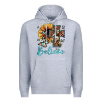Heather Grey believe leopard cross sunflower butterfly Premium Hoodie - JahusDesignShop