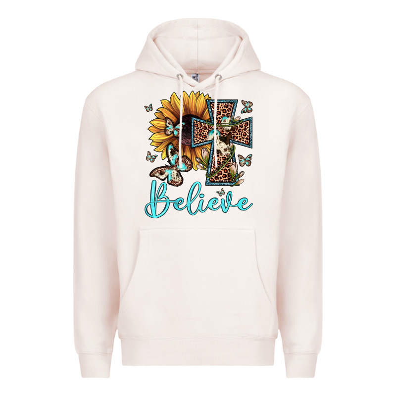 Believe Leopard Cross Sunflower Butterfly Premium Hoodie by JahusDesignShop | Teevron