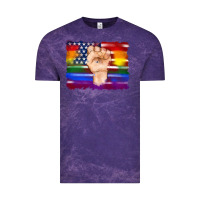 Cloud Purple lgbtq flag and american flag with hand Vintage Tee - Artiststas