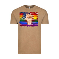 Vintage Coffee lgbtq flag and american flag with hand Vintage Tee - Artiststas