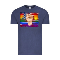 Vintage Denim lgbtq flag and american flag with hand Vintage Tee - Artiststas