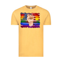 Vintage Mustard lgbtq flag and american flag with hand Vintage Tee - Artiststas