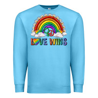 Ocean Blue love wins with daisy and heart Premium Sweatshirt - texasbilliewilder