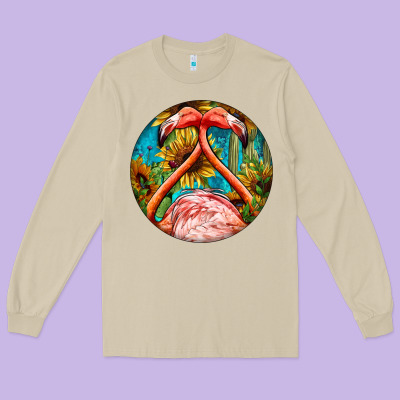 Flamingos With Western Background Long Sleeve Tee Designed By Barkaloodesign