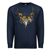 Navy Boho Deer Skull Sunflowers And Gemstone Premium Sweatshirt - RanaPortraitStore