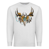 Oatmeal Heather Boho Deer Skull Sunflowers And Gemstone Premium Sweatshirt - RanaPortraitStore