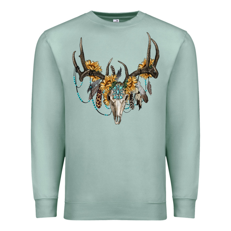 Boho Deer Skull Sunflowers And Gemstone Premium Sweatshirt by RanaPortraitStore | Teevron