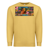 Antique Gold Brown horse with flowers and leopard Premium Sweatshirt - RanaPortraitStore