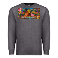Charcoal Heather Brown horse with flowers and leopard Premium Sweatshirt - RanaPortraitStore