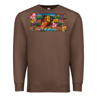 Chestnut Brown horse with flowers and leopard Premium Sweatshirt - RanaPortraitStore
