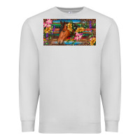 Dove Grey Brown horse with flowers and leopard Premium Sweatshirt - RanaPortraitStore