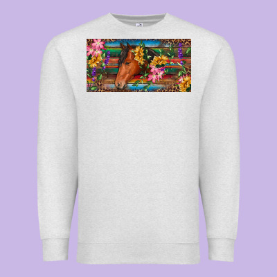 Premium Sweatshirt Brown horse with flowers and leopard