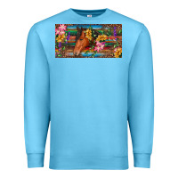 Ocean Blue Brown horse with flowers and leopard Premium Sweatshirt - RanaPortraitStore